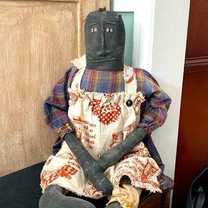 Folk Art Handmade Rag Doll. Black cloth doll vintage